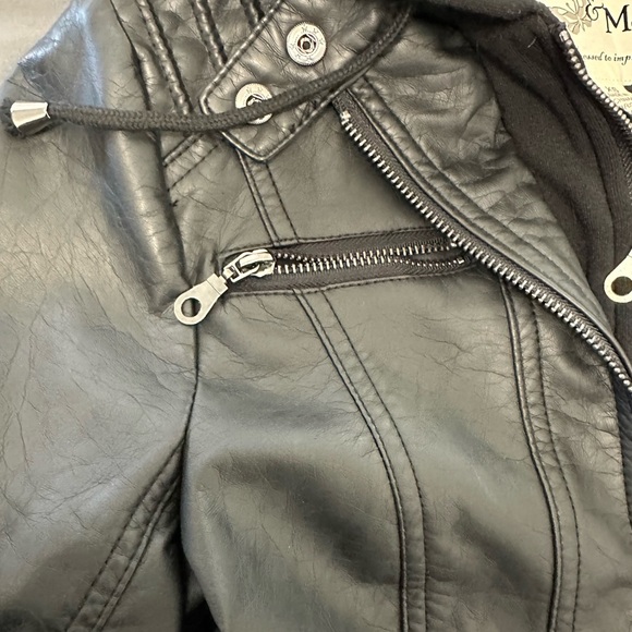 Maralyn & Me Black Faux Leather Jacket with Hood - Picture 8 of 14